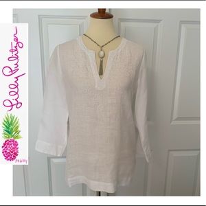 🌴Lilly Pulitzer White Linen Embellished Tunic